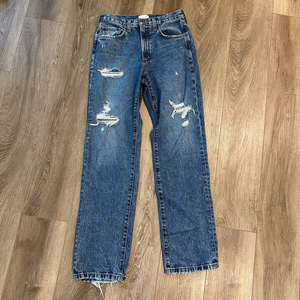 Favorite Daughter Low Slung Long Straight Distressed Boyfriend Denim Jeans Sz 23